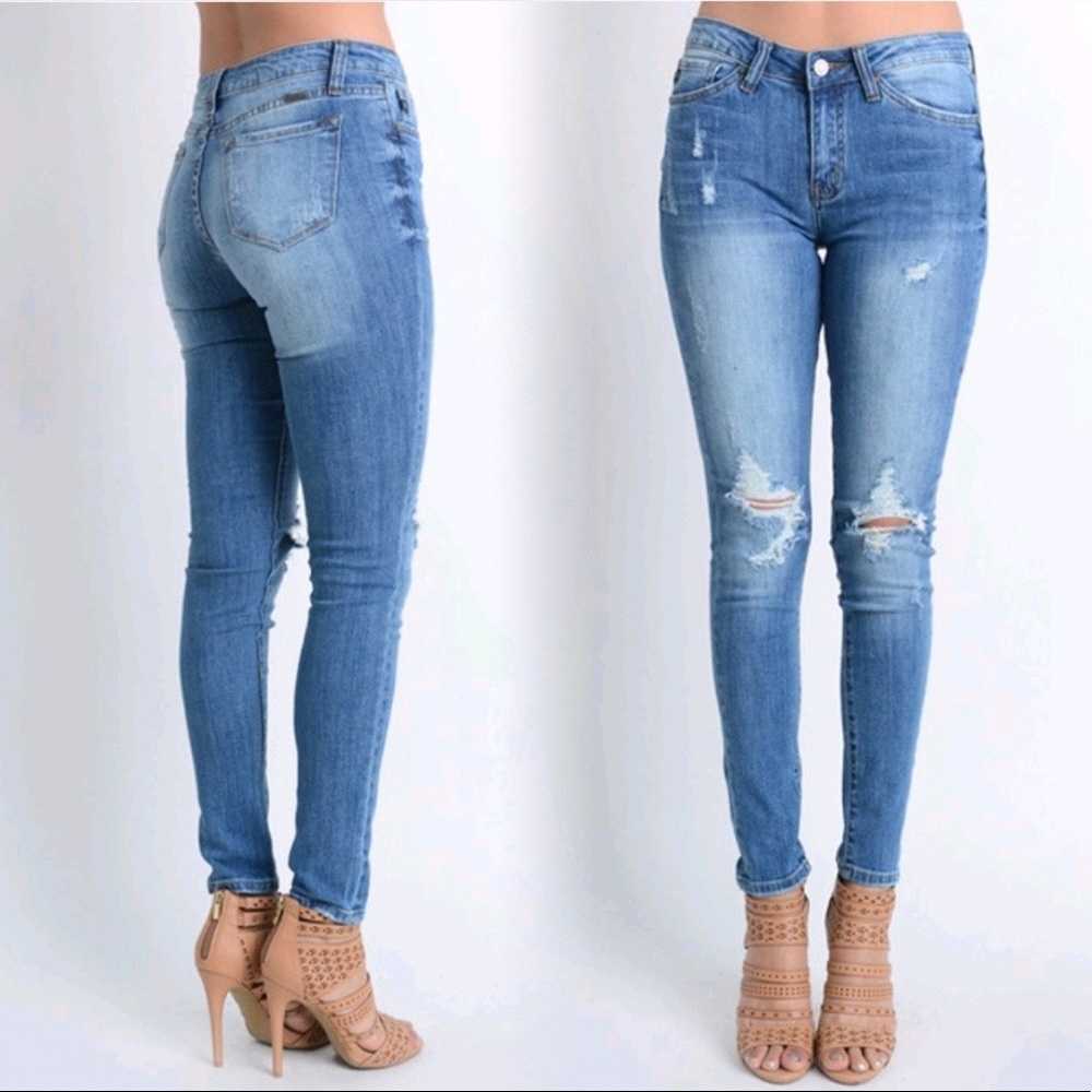 New Distressed Skinny Denim Jeans